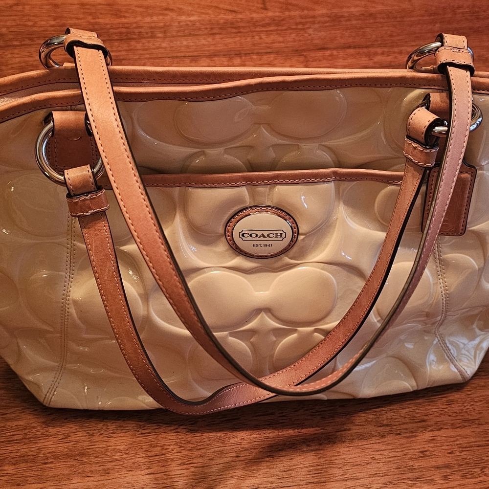 Coach Peyton F20028 Embossed Patent Leather Shoulder Bag with Matching Wallet